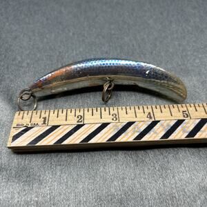 Vintage Helin Fishing Lure Flatfish T50 Muskie Blue & Gold Scale Pattern AS‑IS